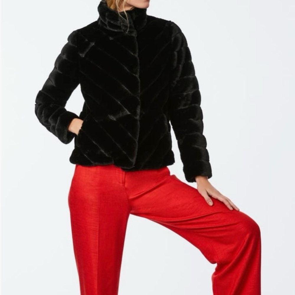 Bernardo Chevron Faux Fur Jacket, Black, Size XL - Classic Chic‎ NWT
